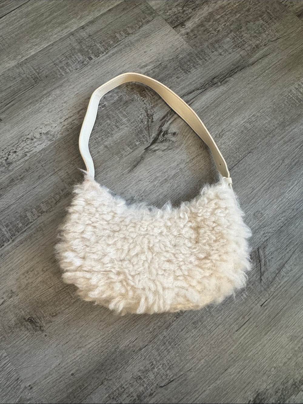 Cream Faux Shearling Shoulder Bag - Unbranded